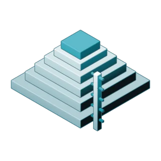 Isometric illustration of a stepped stack beside a graduated rule