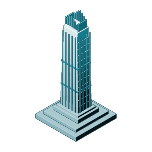 Isometric illustration of Two International Finance Centre on the Hong Kong harbour front