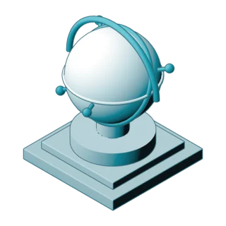 Isometric illustration of a globe on an open stand, with no building
